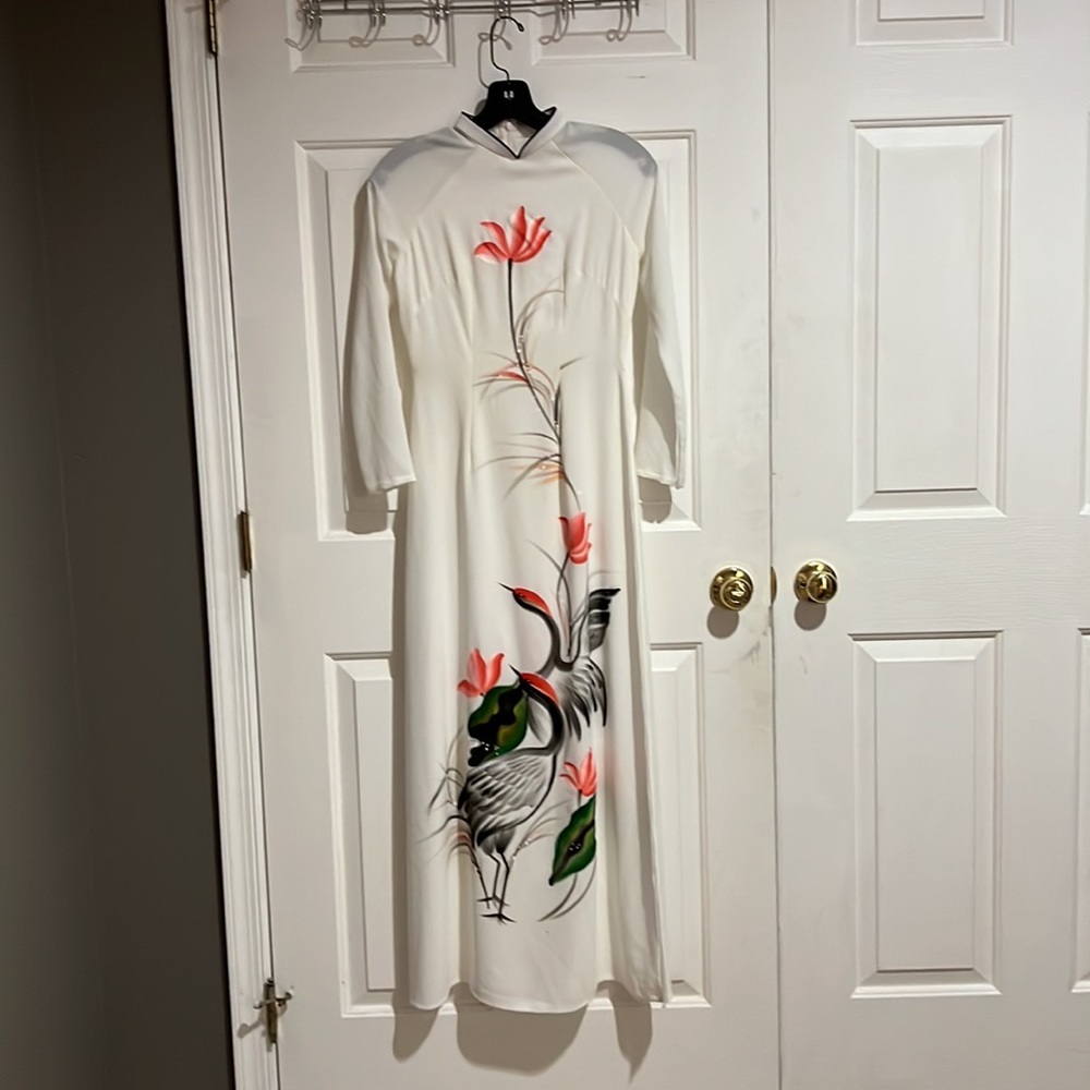 Traditional Lace Vietnamese Ao Dai Dress
